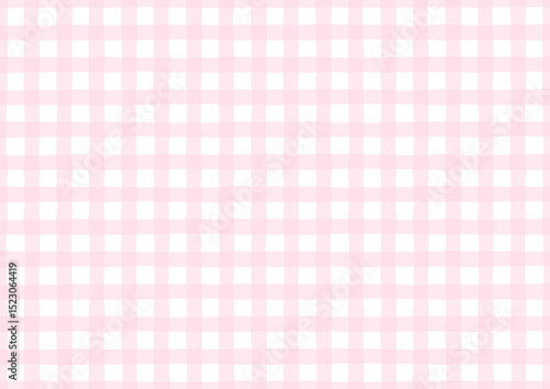 かわいい手書き風のピンク色のチェック柄背景　イラスト　ベクター