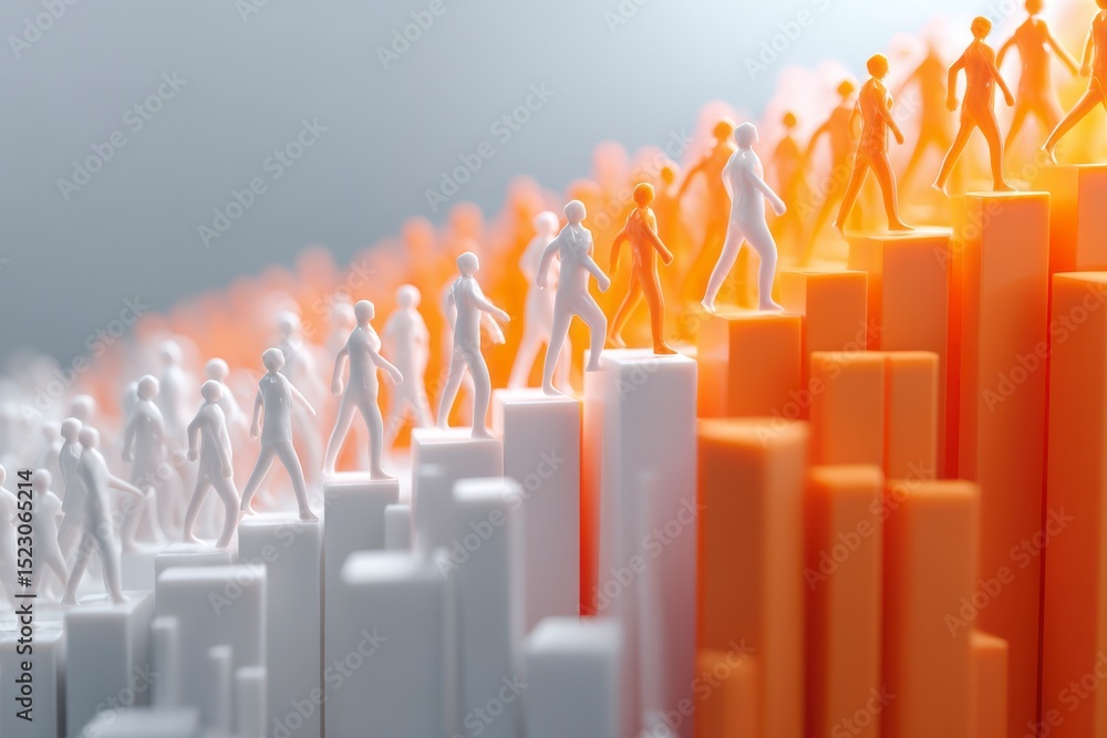 Obraz premium Abstract Growth Concept with Figurines on Colorful Bar Graphs