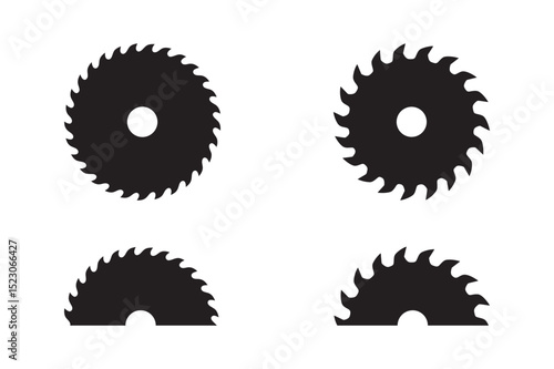 Circular Saw Blade Silhouette Vector Illustration on White Background 