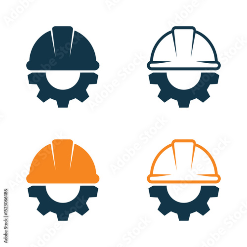 Engineer Helmet with Gear Icon Vector 