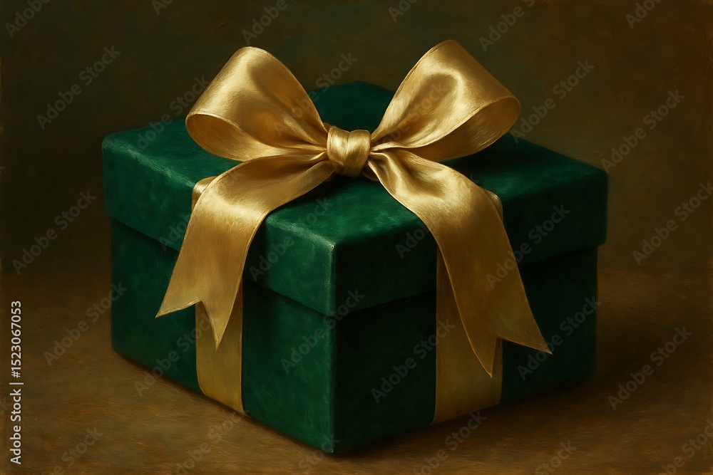 Obraz premium elegant emerald gift box with a golden ribbon and bow