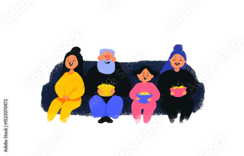 Family watching TV3, vector illustration