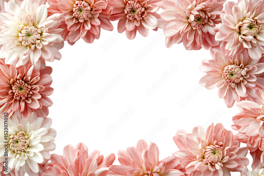 Fototapeta premium Pink and white dahlia flower frame on black