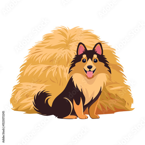 Adorable Dog Sitting Next To Haystack