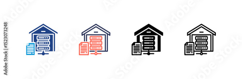 Data Warehouse icon set multiple style collection