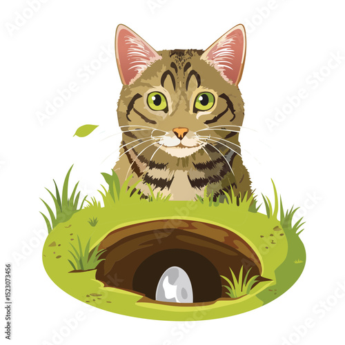 Cute Cat Peeking From Green Burrow