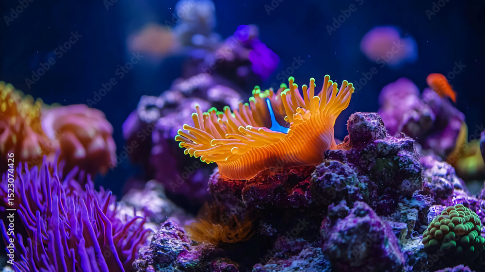 Fototapeta premium Explore underwater world vibrant aquarium coral reef fish anemone marine life biodiversity ecosystem beauty