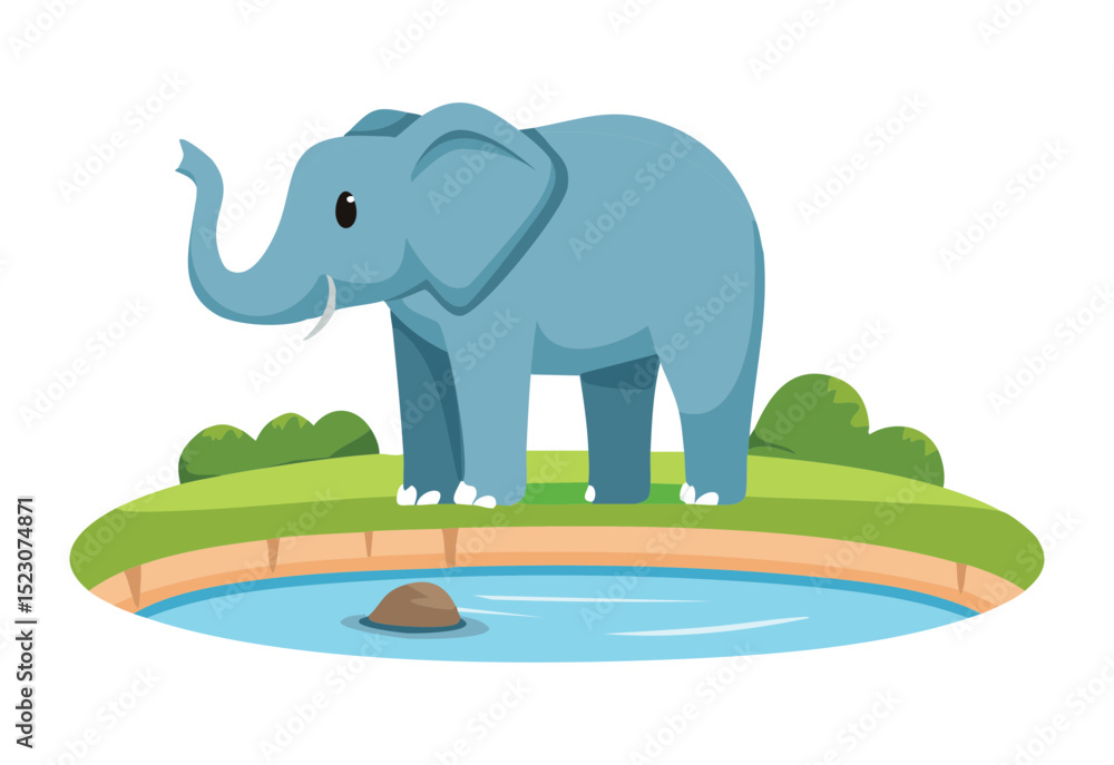 Naklejka premium Blue Elephant Standing By Water Pond