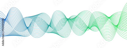 Abstract wave design with a series of flowing, overlapping sinusoidal curves in a gradient. Clean white background, with wave line with sense of motion and fluidity. Sound waves or light frequencies