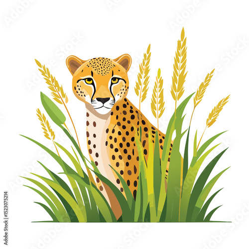 Alert Cheetah Among Golden Wild Grass