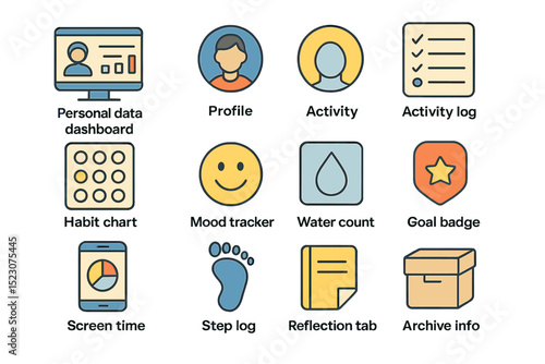 Personal data dashboard elements for tracking activities and achievements