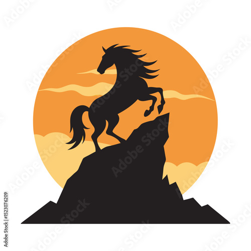 Majestic Horse Rearing Cliff Silhouette Vector