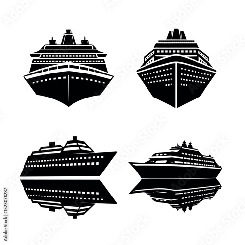 Cruise Ship Icons Black and White Vector Illustrations of Ocean Liners
