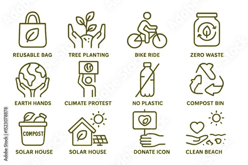 Eco-friendly icons representing sustainability and environmental awareness
