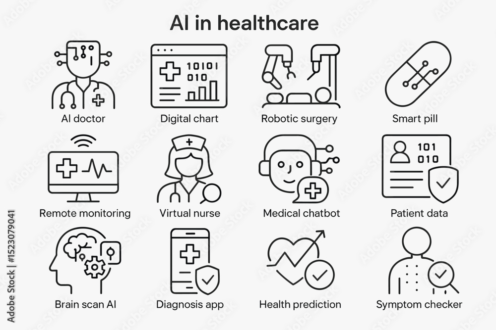 Fototapeta premium Ai transformations in healthcare: robotic surgery, smart pills, virtual nurse, medical chatbot