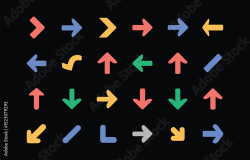 Collection of Colorful Directional Arrows Grid various colored directional arrows including left right up down and