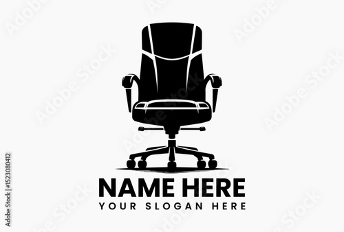 Sleek adjustable ergonomic chair vector logo with rolling wheels for modern office spaces  