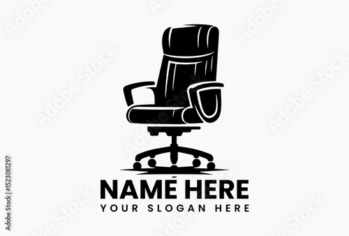 Contemporary ergonomic work chair vector logo featuring adjustable features and mobility wheels  