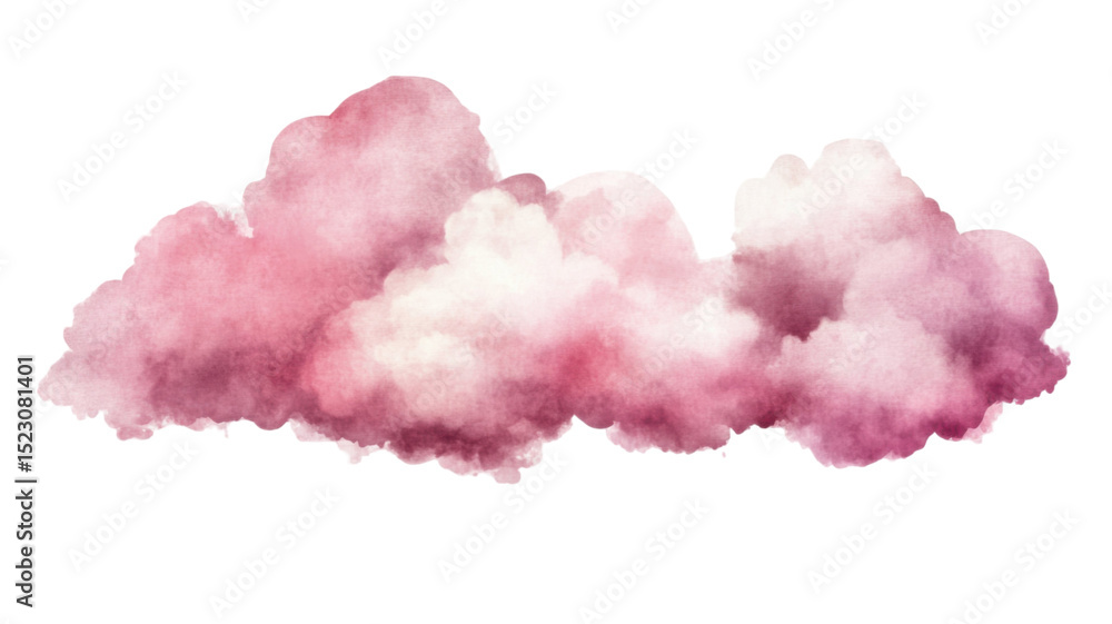 Fototapeta premium Soft Fluffy Pink Cloud in Sky Isolated on White Background