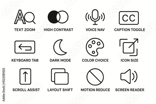 Accessibility tools icons for digital interfaces and user experience enhancement