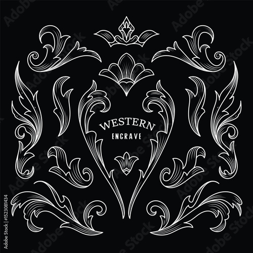 Vintage western hand drawn elements illustration