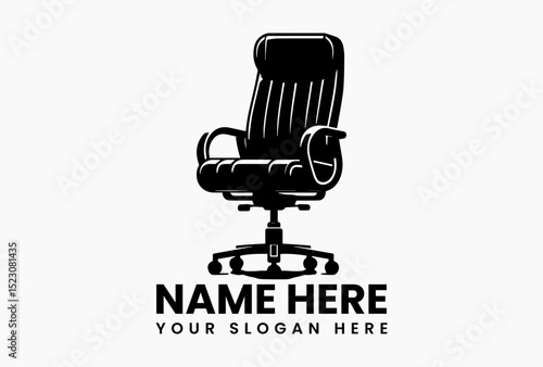 Contemporary ergonomic work chair vector logo featuring adjustable features and mobility wheels  