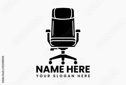 Contemporary ergonomic work chair vector logo featuring adjustable features and mobility wheels  