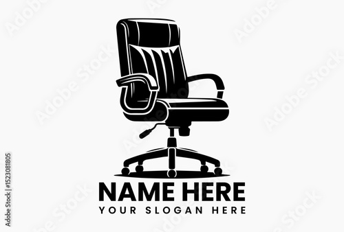 Modern ergonomic office chair vector logo with adjustable height and swivel wheels design  