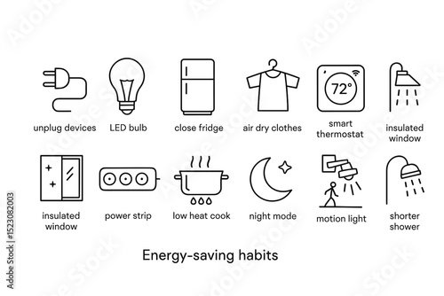 Illustrated guide to energy-saving habits: practical tips for efficient living