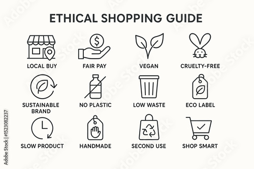 Ethical shopping guide: sustainable, vegan, cruelty-free, eco-friendly choices illustrated