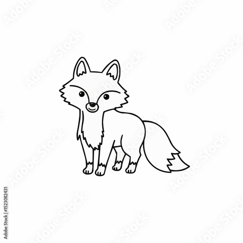 Coloring page, cute cartoon fox standing with a playful expression in outline style  