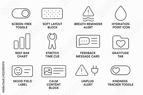 Minimalist wellness icons for reminders and alerts