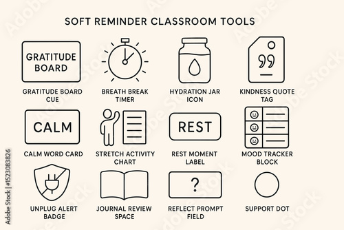 Classroom tools icons for mindfulness and organization