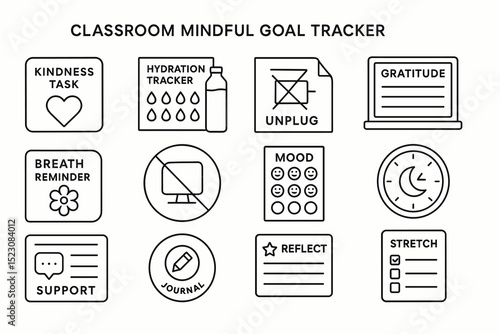 Classroom mindful goal tracker symbols for wellness and productivity