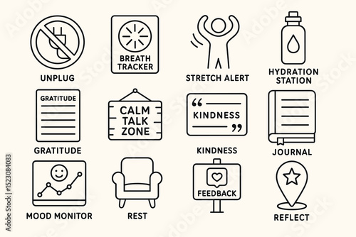 Wellness icons for mindfulness and self-care