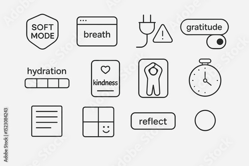 Minimalist icon set featuring wellness and lifestyle symbols