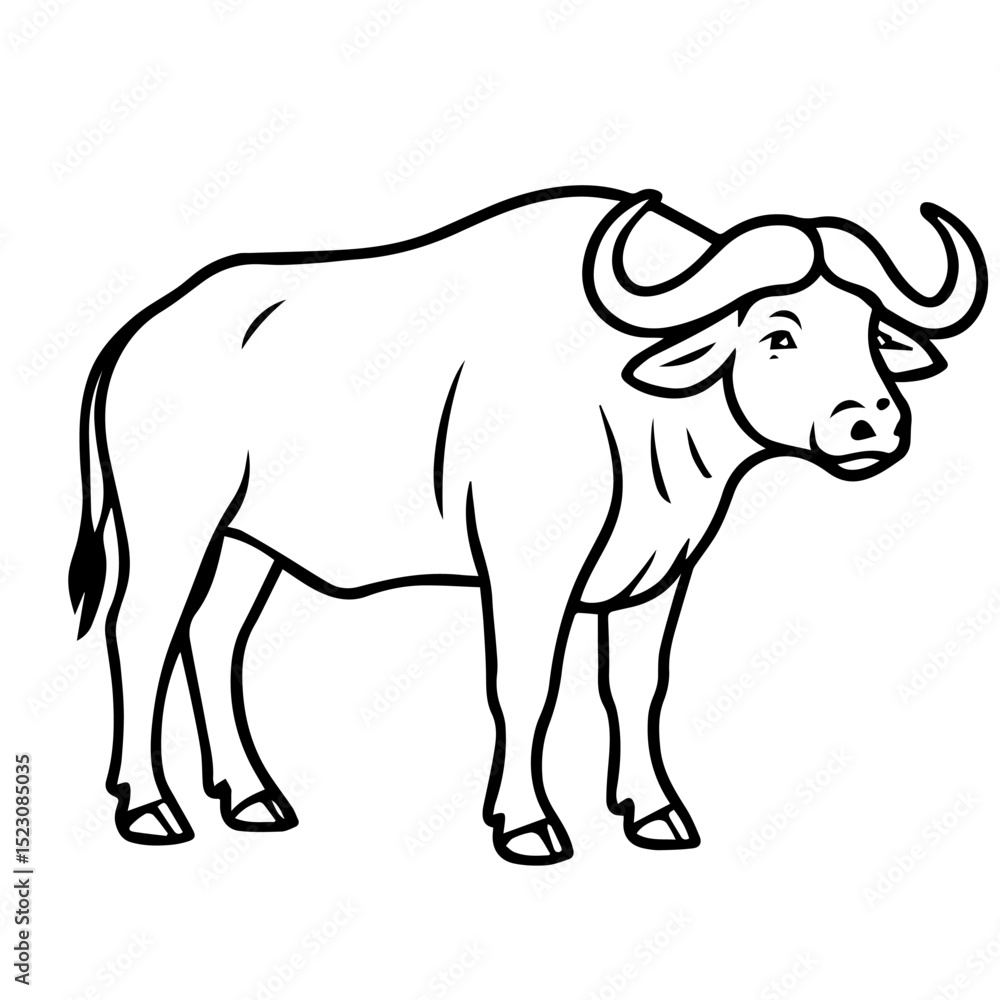 Naklejka premium buffalo vector realistic line icon on white background Vector line icon animal, wildlife