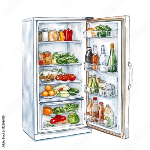 Refrigerator, watercolor vector, high quality, isolated on a white background.