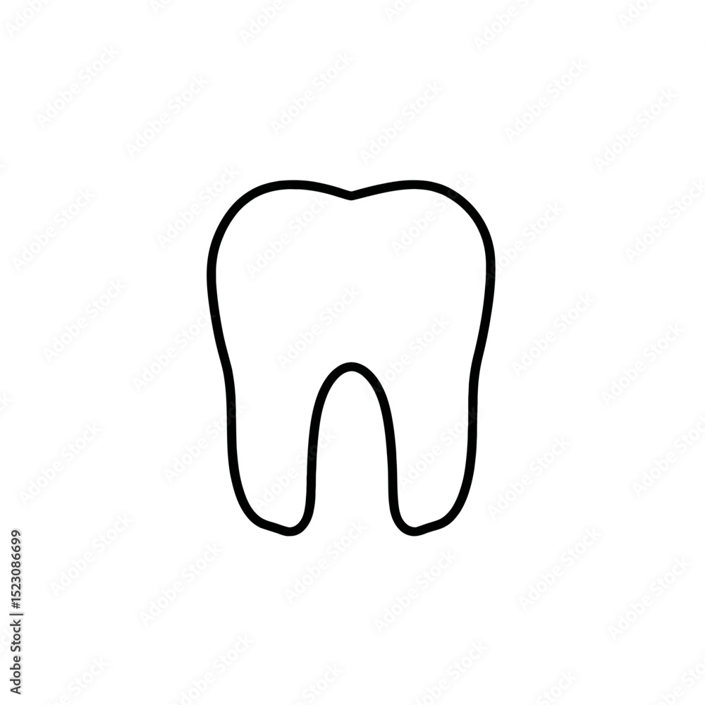 Outline tooth represents dental health on white backdrop Outline tooth represents dental health on white backdrop