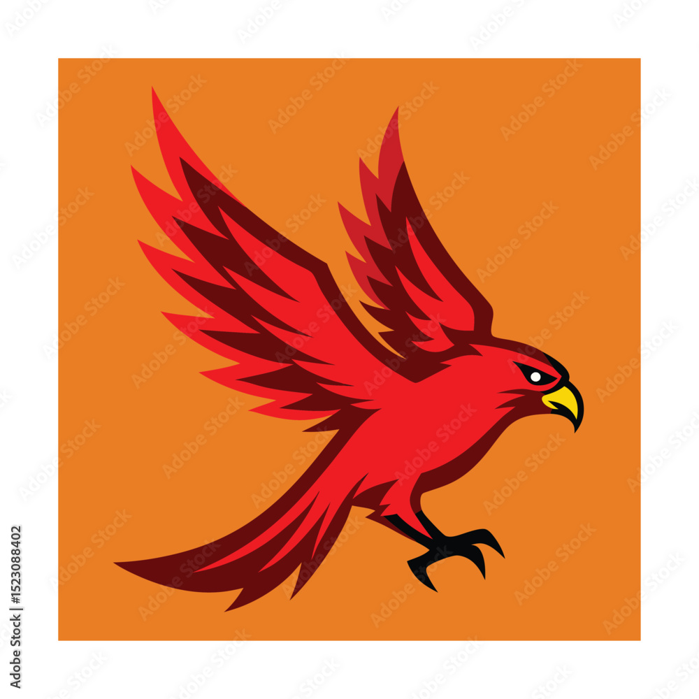 Obraz premium Fierce red eagle vector illustration in flight with sharp claws and yellow beak