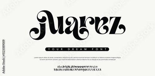 Juaraz modern minimalistic font. Futuristic and minimalistic sans serif font. Stylish alphabet with uppercase letters and numbers. Creative font for sport and science, music and technology industry.