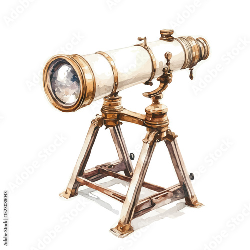 Reflecting Telescope, watercolor vector, high quality, isolated on a white background.