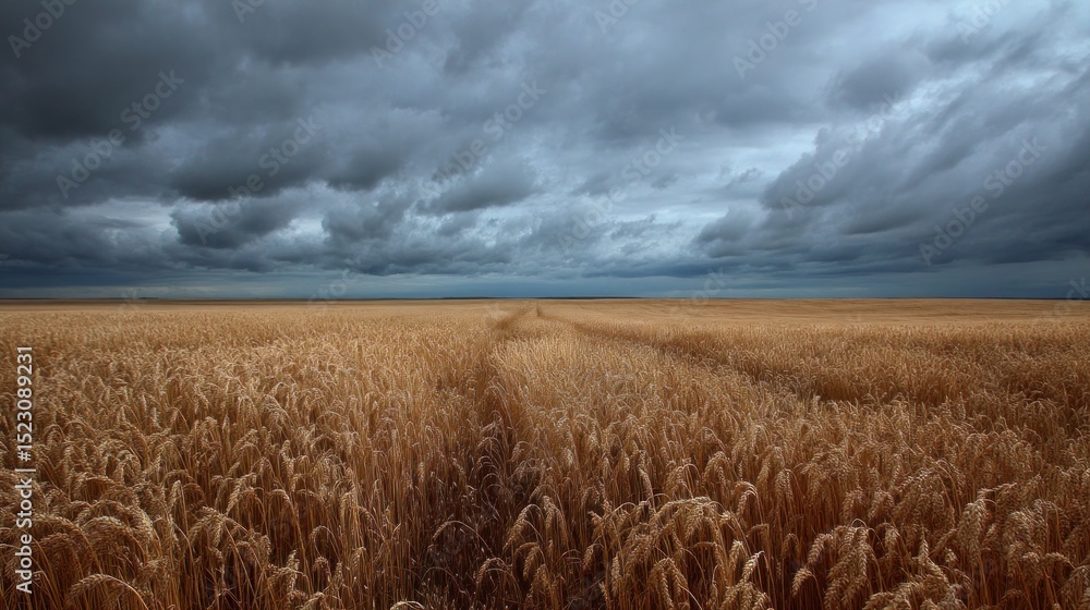 Naklejka premium Wheat field under stormy sky