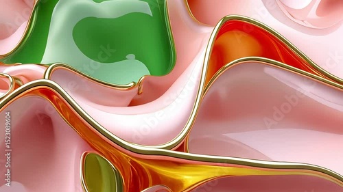 Abstract colorful organic shapes with smooth curvy edges and glossy texture in vibrant hues