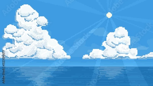 The sun shines and the iridescent clouds float over the sea (endless)