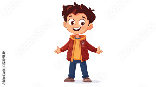 Cheerful Boy Children Enjoying Entertainment and Fun with Cartoon Characters