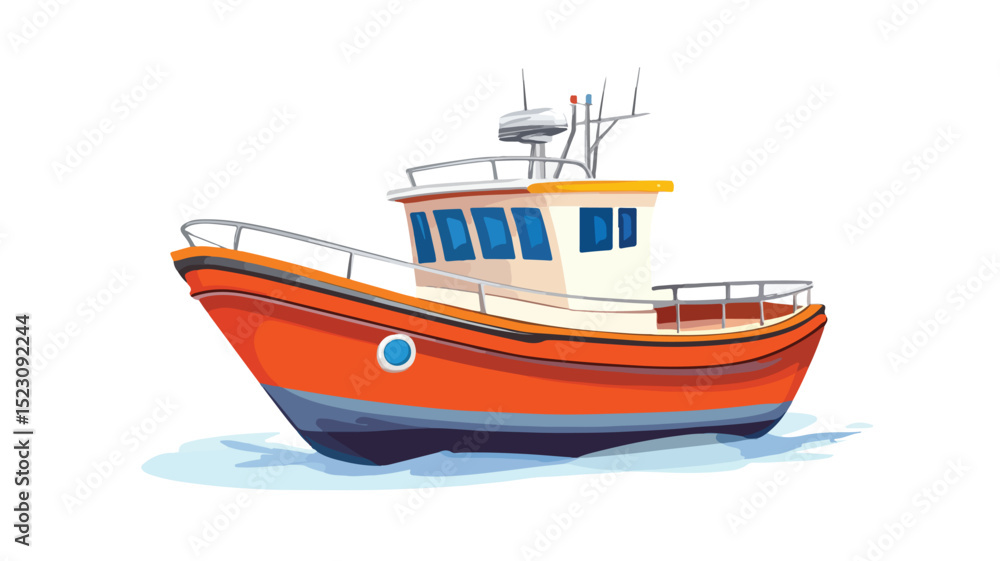 Cheerful Cartoon Boat Vector Illustration Isolated on White Background Cheerful Cartoon Boat Vector Illustration Isolated on White Background
