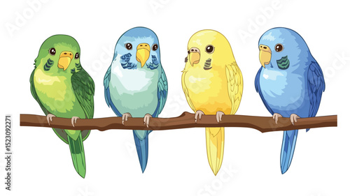Colorful Cartoon Budgie Vector Illustration Isolated on White Background