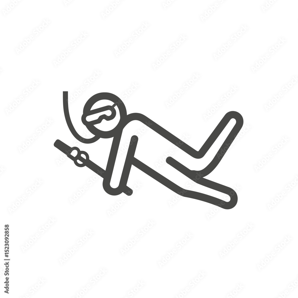 Minimal scuba diver swims underwater with speargun icon vector Minimal scuba diver swims underwater with speargun icon vector