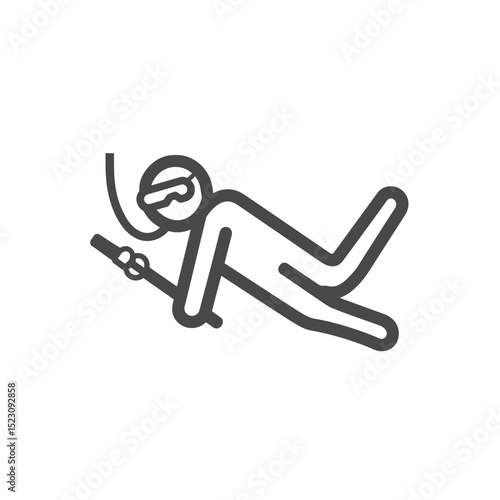 Minimal scuba diver swims underwater with speargun icon vector